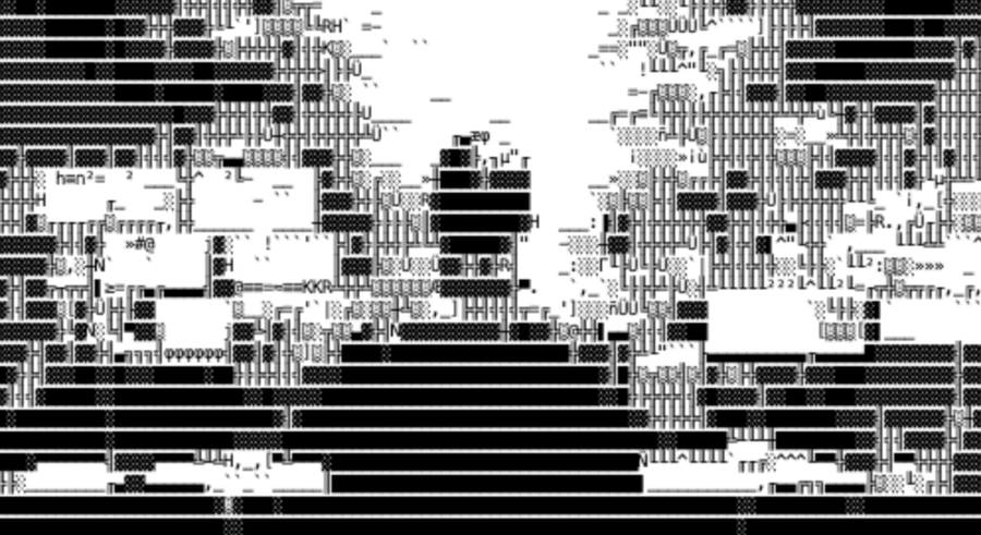 ASCII art of a silhouette at a wall of monitors