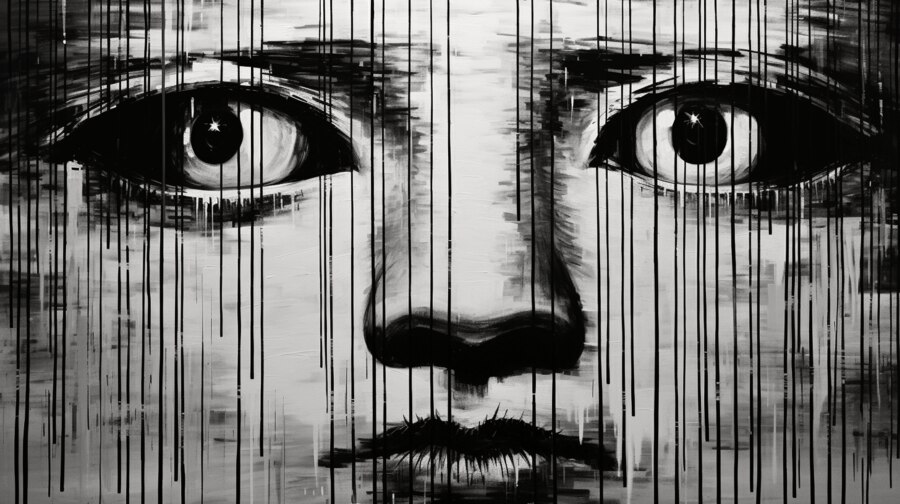 The donotlook.png image — a face made of vertical scan lines staring at the viewer