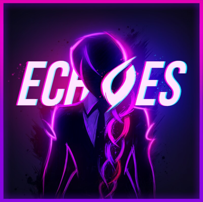 Shadowed Echoes cover art: a woman with a long braid in purple neon, built into the word ECHOES
